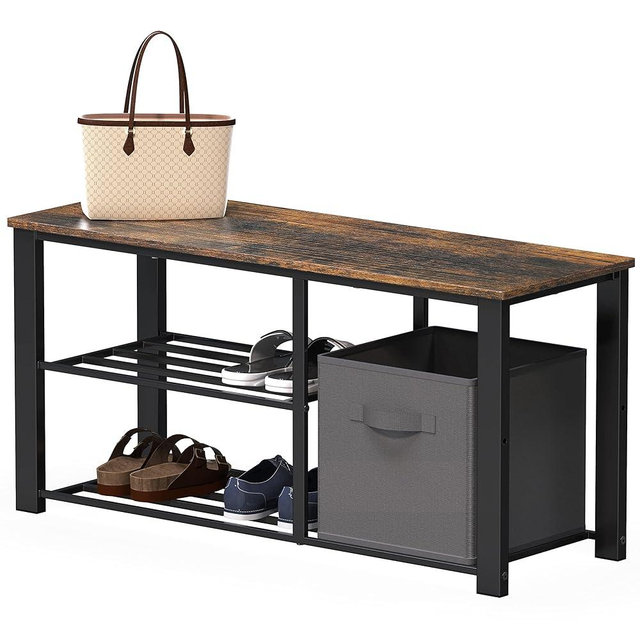 Simple Houseware 2 Tier Wood Top Shoes Bench, Brown