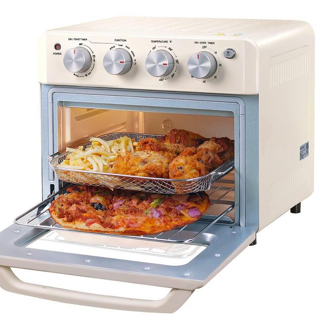 DAWAD Air Fryer Oven, Countertop Convection Toaster Oven Air Fryer Small For Bread, Cake, Pizza, Muffin, Chicken, Steak, 19QT/18L, 4 Accessories, 33 Recipes, 1550W, Cream White
