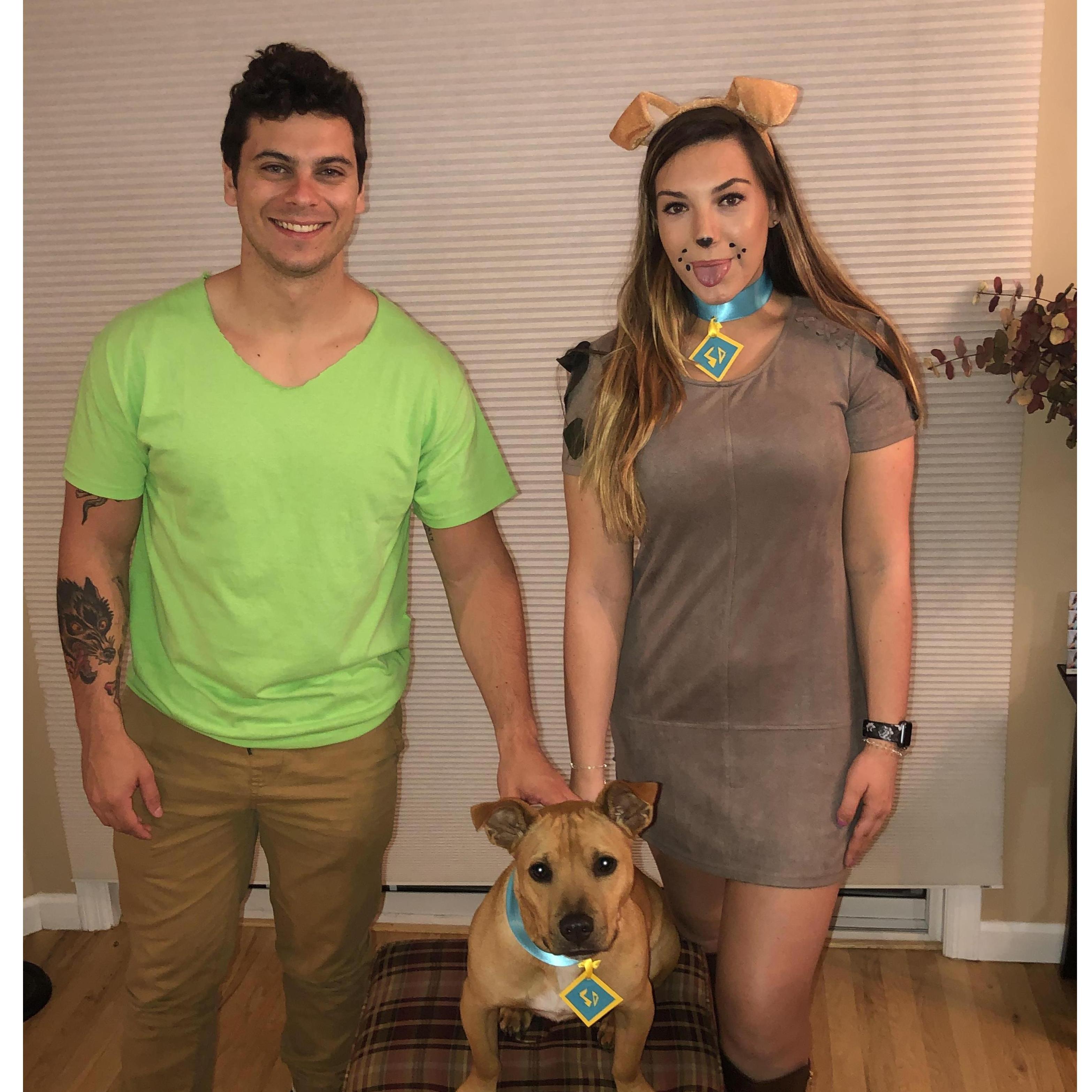 October 2019- They celebrated their one year and dressed up as the characters from Scooby doo for Halloween! Michael used his artistic talents to make the cute collars.