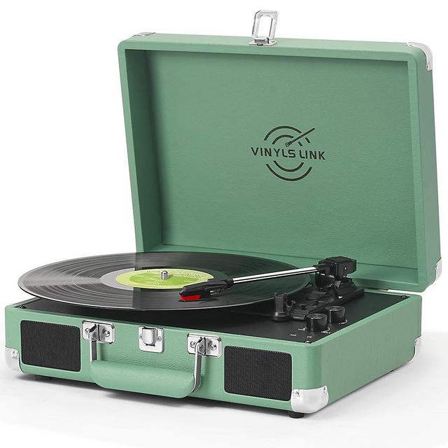 Vinyl Record Player with Built-in Speakers Treble & Bass Gain Vintage Bluetooth Turntable 3-Speed Portable SuitcaseLP Player Aux-in/RCA Line Out Headphone Output, Forest Green