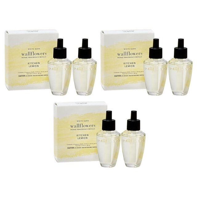 Bath & Body Works Kitchen Lemon Wallflowers Refills - Plug-In Air Freshener Refill for At-Home Use - Always-On Fragrance - Natural Essential Oils - Room-Filling Fragrance - Thoughtful Gift - 6-Pack
