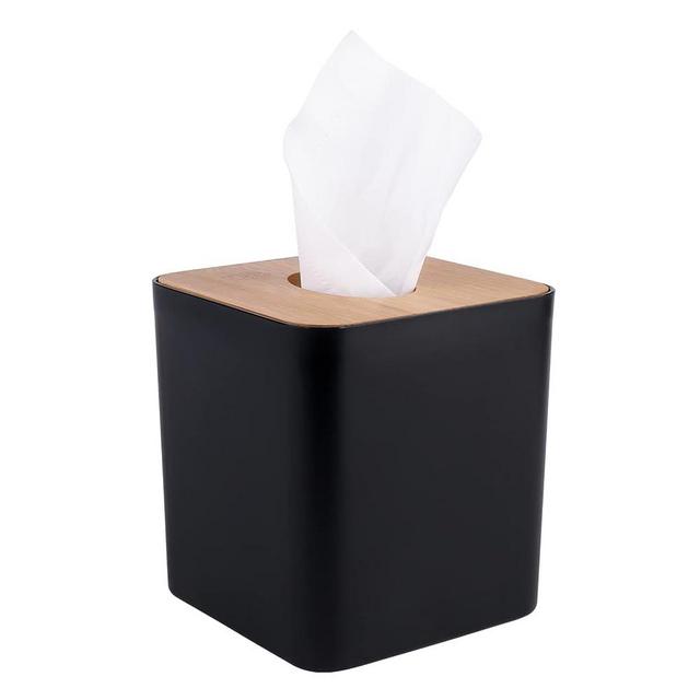 Tissue Box Cover,Tissue Holders,Tissue Box Holder for Bathrooms,Bamboo Cover Plate,Home and Office,5.1 * 5.1 * 5.5in (Black)