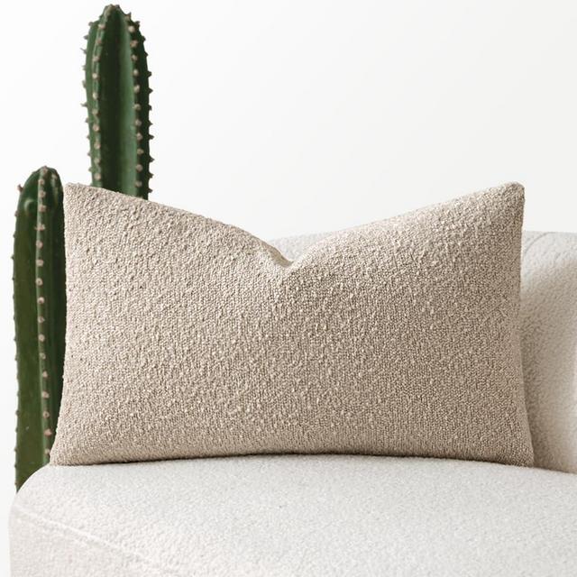 MIULEE Textured Boucle Throw Pillow Cover Neutral Accent Solid Lumbar Pillow Case Decorative Soft Pack of 1 Couch Cushion Chair Sofa Bedroom Livingroom Home Decor,12x20 Inch