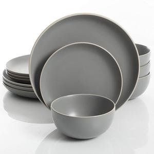 Gibson Home Rockaway 12-Piece Dinnerware Set Service for 4, Grey Matte