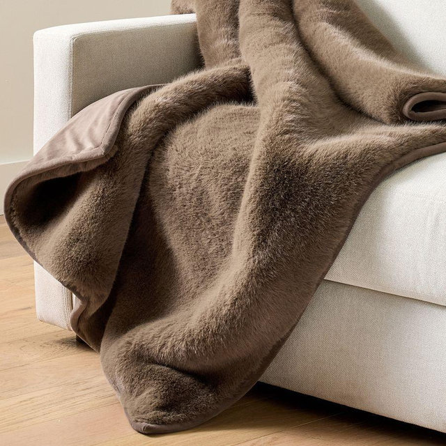 Faux Fur Mink Throw, Mocha, 50" x 60"