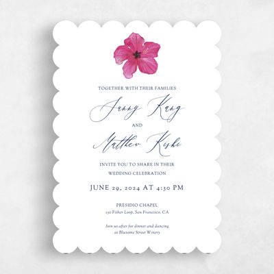 White Scalloped Wedding Invitation - Kaumana Portrait