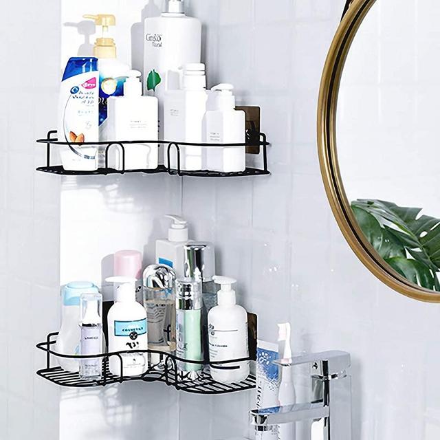 Laigoo 2 Pack Corner Shower Caddy, Adhesive Bathroom Shelves Corner Shelf, Non-Drilling Floating Shelves for Bathroom Organizer/Kitchen/Shower Organizer(Black)
