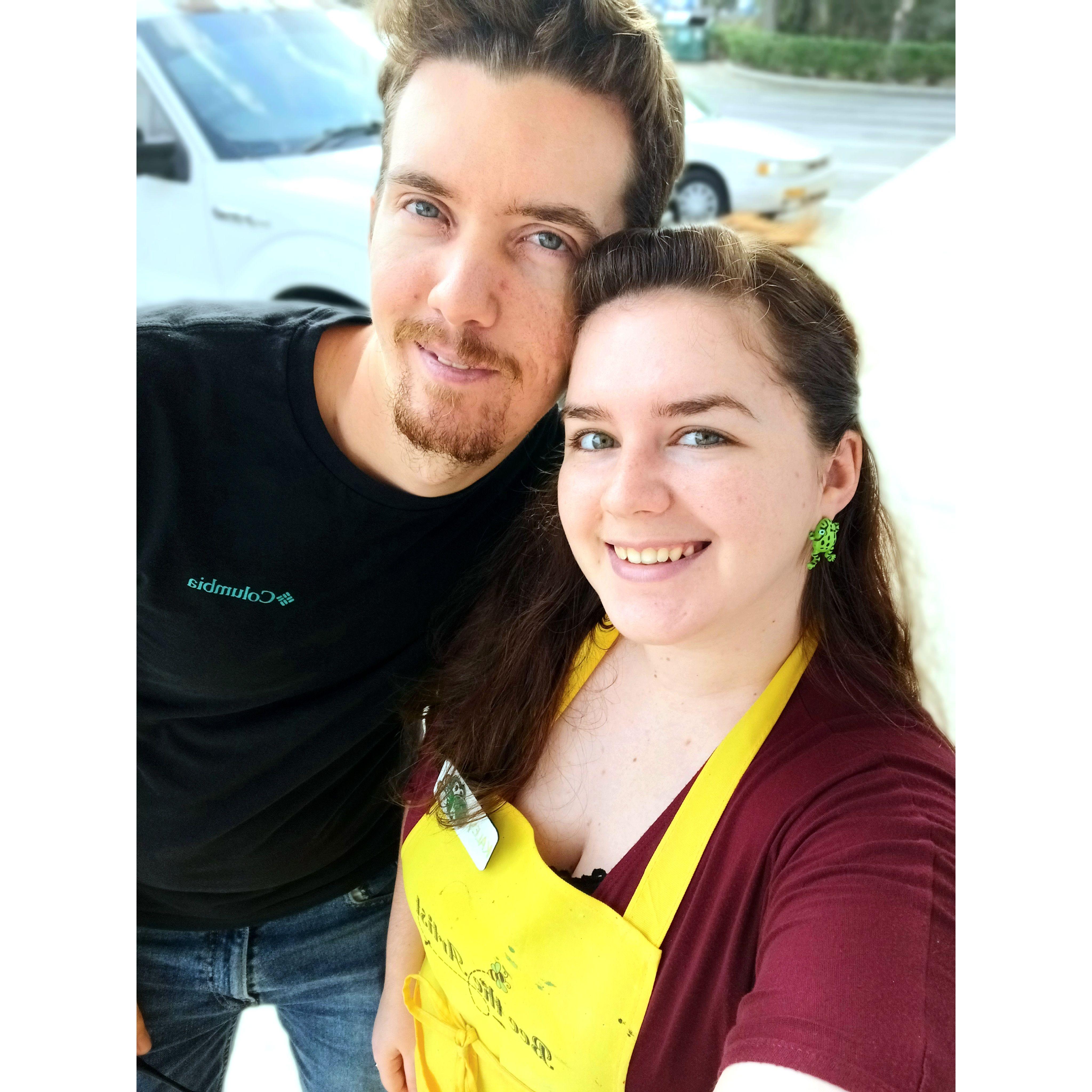Eric visiting Kaley at work.