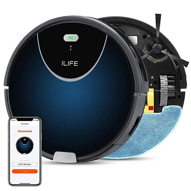 ILIFE V80 Max Mopping Robot Vacuum, 2-in-1 Robot Vacuum and Mop, Wi-Fi Connected, Works with Alexa,2000Pa Max Suction,750ml Dustbin,Self-Charging,Ideal for Pet Hair, Hard Floors and Low Pile Carpet.