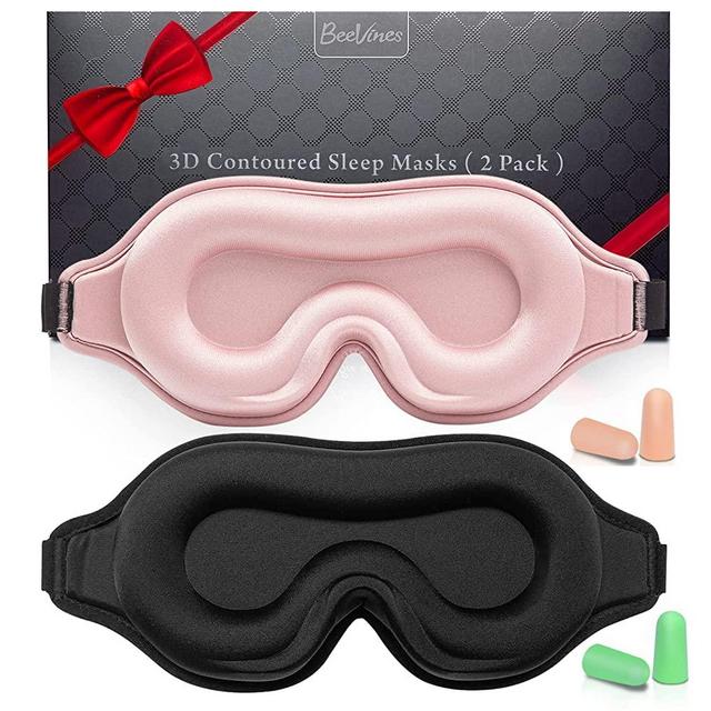 Sleep Mask for Men & Women, 2 Pack 3D Contoured Eye Mask for Sleeping with Adjustable Strap, BeeVines Molded Night Eye Sleep Mask Blindfold, Soft Breathable Eye Shade Cover for Travel Yoga Nap