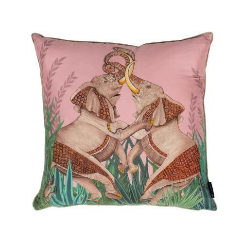 Ardmore Dancing Elephants Pillow - Silk - Magnolia