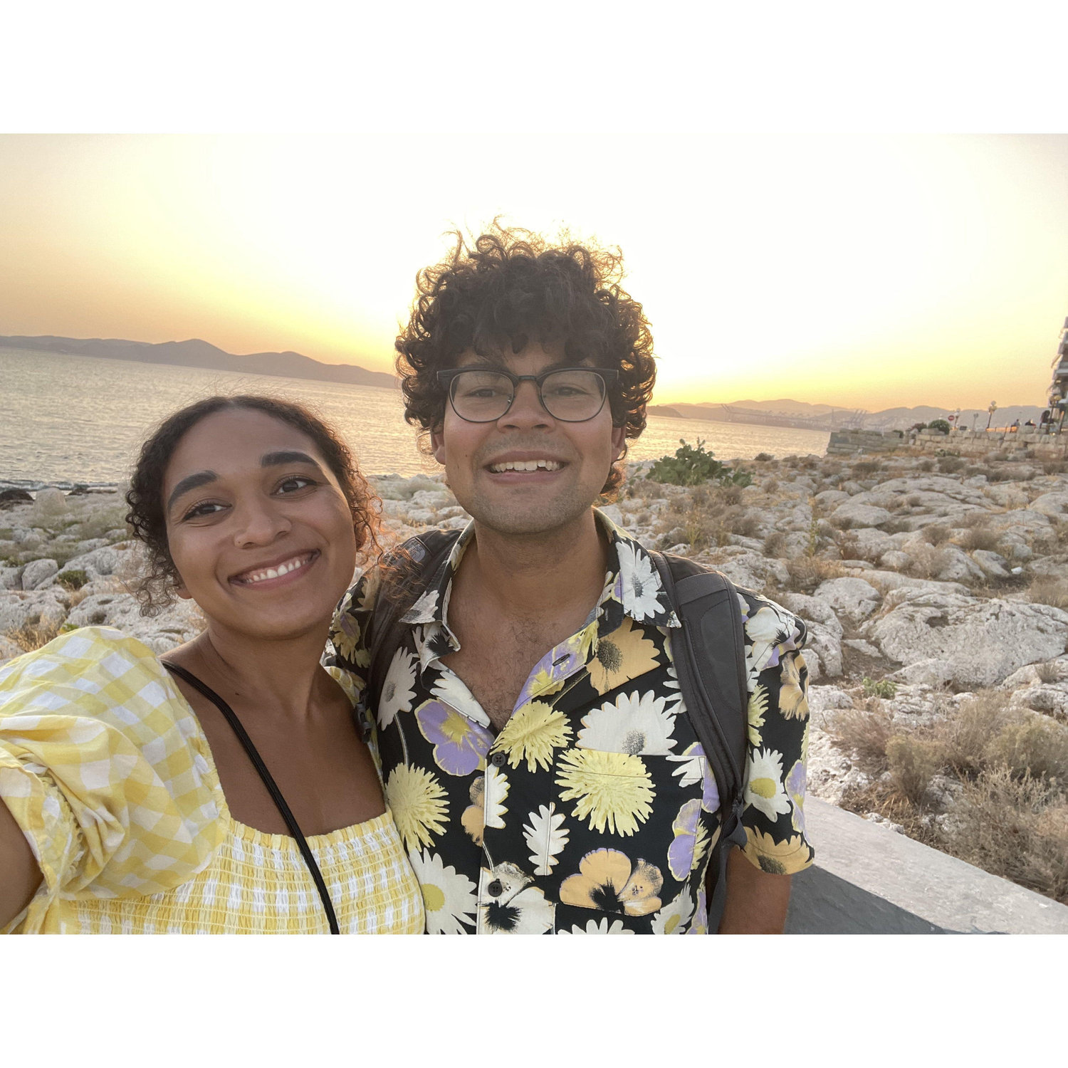 2021: Our first time in Athens at sunset after a delicious dinner on the coast with a view of the Aegean Sea.