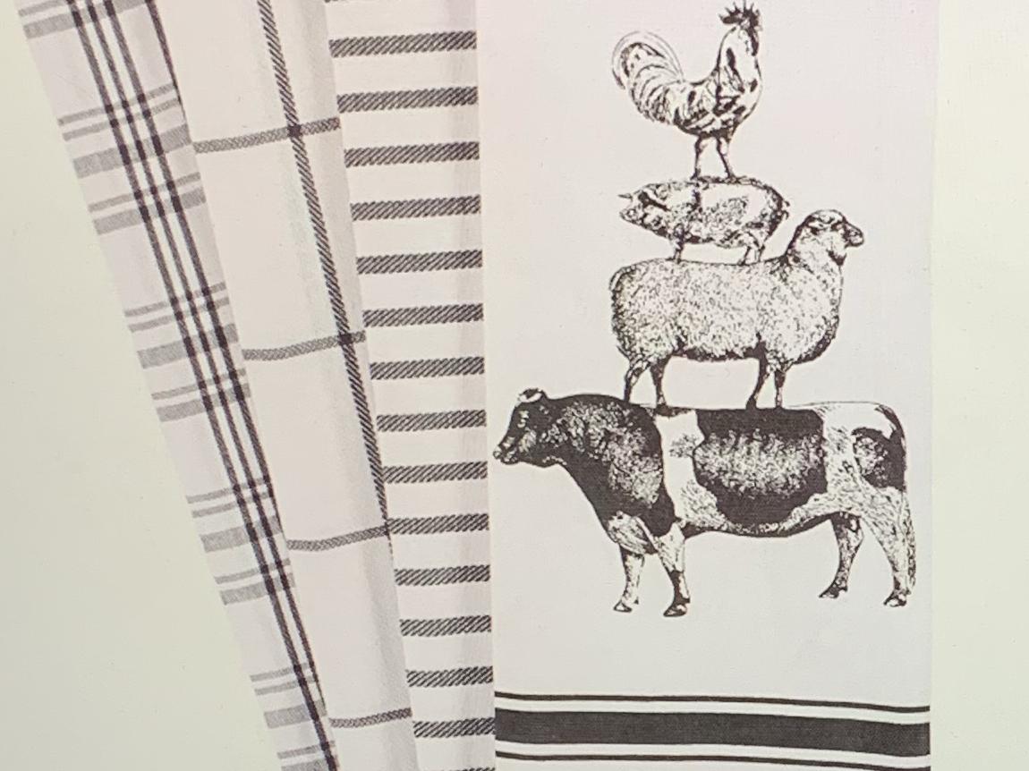 KAF Home Pantry Stacked Farm Animals Kitchen Dish Towel 18 x 28-inch Set of 4