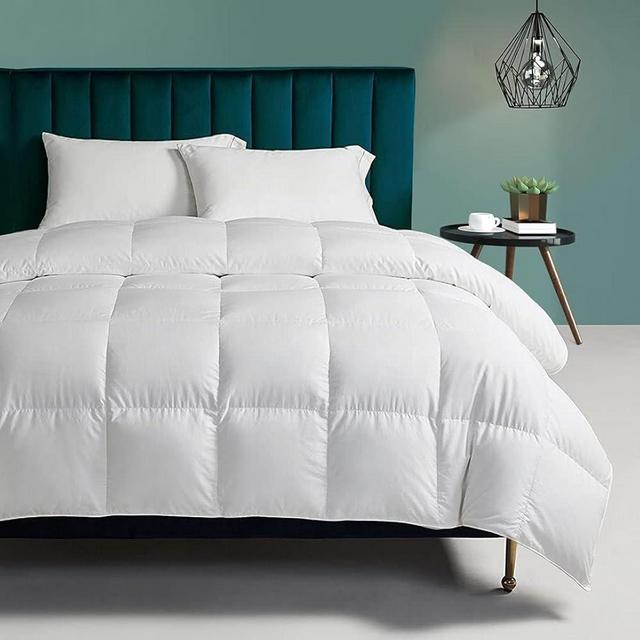 TOPGREEN Organic Feather Down Comforter Oversized Queen Size, All Season Duvet Insert 100% Organic Cotton, Medium Warm Quilted Bed Comforter with Corner Tabs(98x98, White)