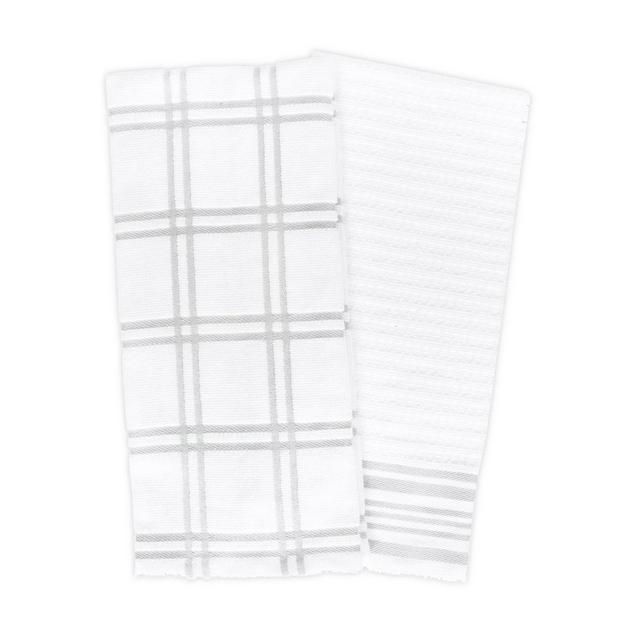 KitchenSmart® Colors Plaid Windowpane Kitchen Towels in Silver (Set of 2)