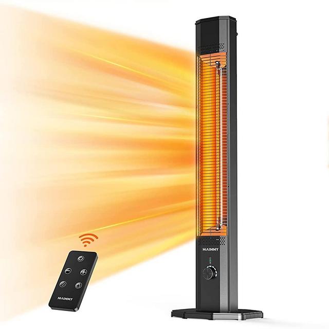 Outdoor Electric Patio Heater, Haimmy 42in Infrared Heater with Remote, 9 Heat Levels, 9H Timers, 1500W Instant Heating, Safety Lock, Tip-Over & Overheat Protection, IPX5 Waterproof Tower Space Heater