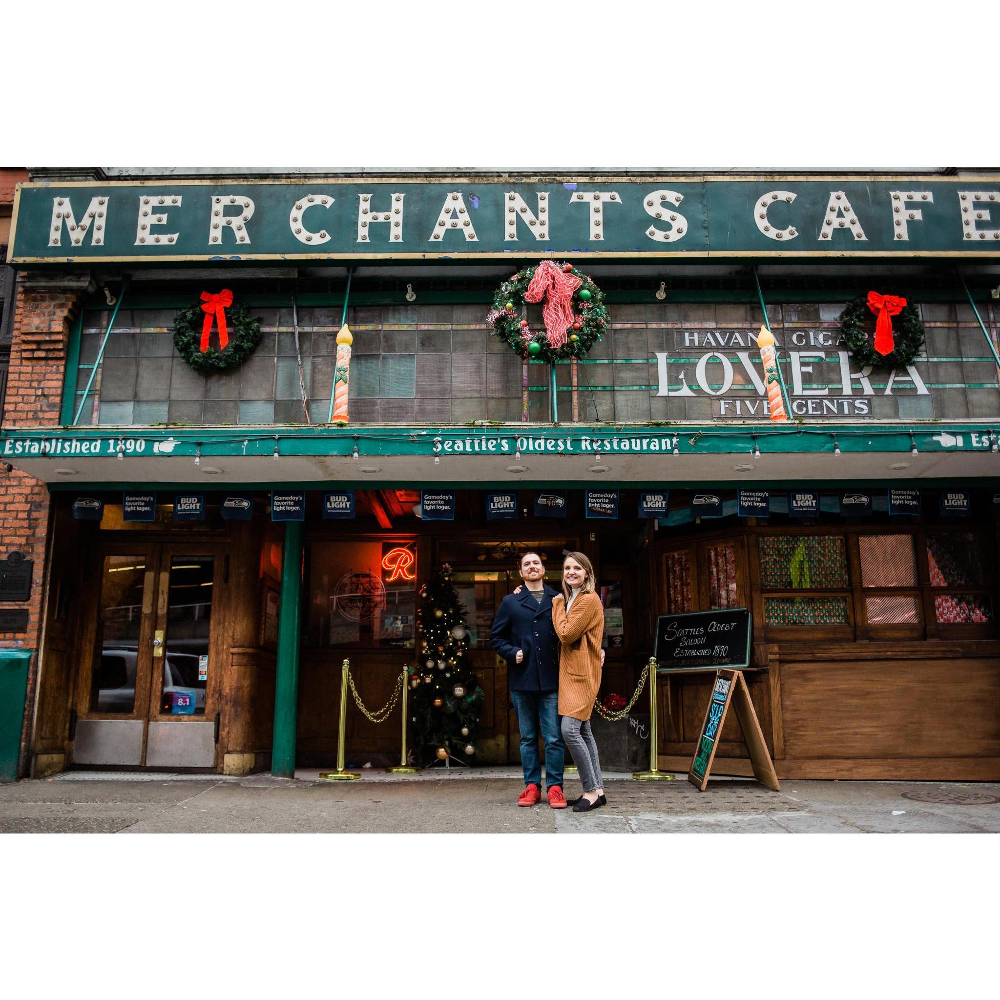 Brian's great-great grandfather, FX Schreiner, owned Merchant's Cafe in the 1890s and it still operates in Seattle today.