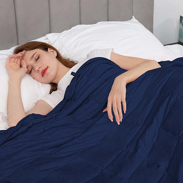 Yescool Weighted Blanket for Adults (15 lbs, 60” x 80”, Blue) Cooling Heavy Blanket for Sleeping Perfect for 140-160 lbs, Queen Size Breathable Blanket with Premium Glass Bead