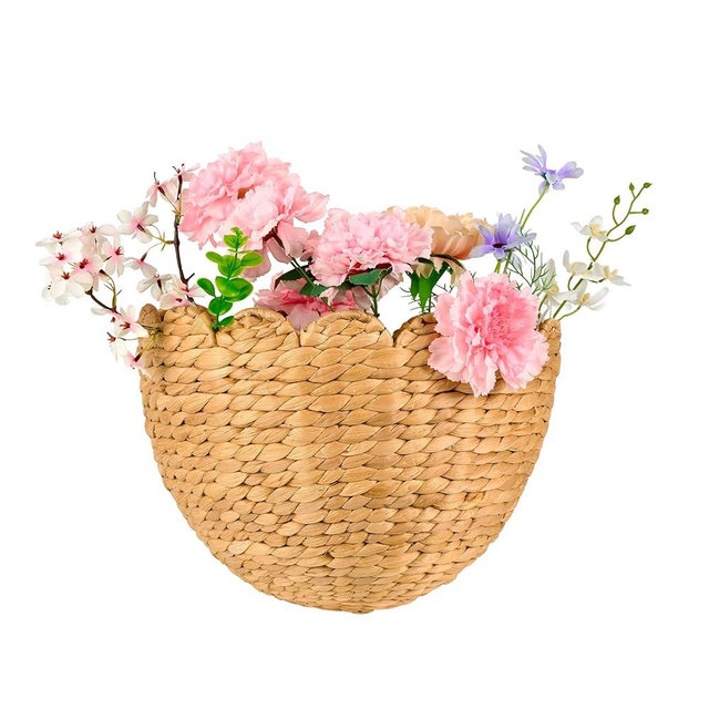 LUSYDECO Scalloped Wicker Wall Basket 14"L x 11"W x 7"H, Handwoven Hanging Wall Organizer for Boho Home Décor, Natural Rattan Storage Basket for Living Room, Entryway, Kitchen