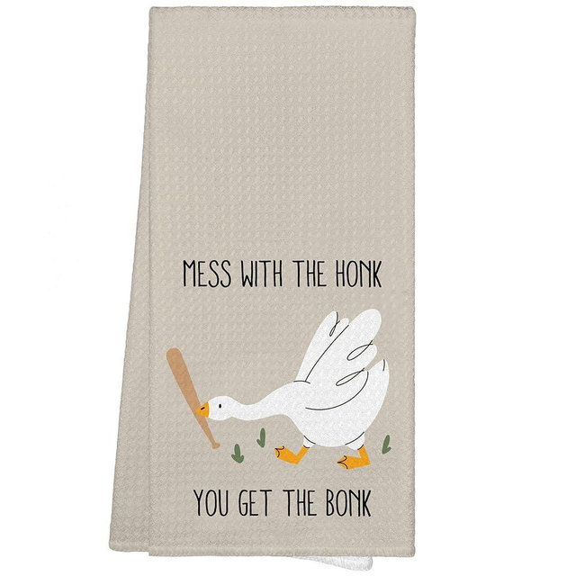 WAITPI Goose Farmhouse Kitchen Towels Decor Gifts for Women Boys, Mess with The Honk You Get The Bonk Decorative Kitchen Towels for Bathroom Home, Funny Dish Hand Towels for Kitchen Drying 16x24 Inch