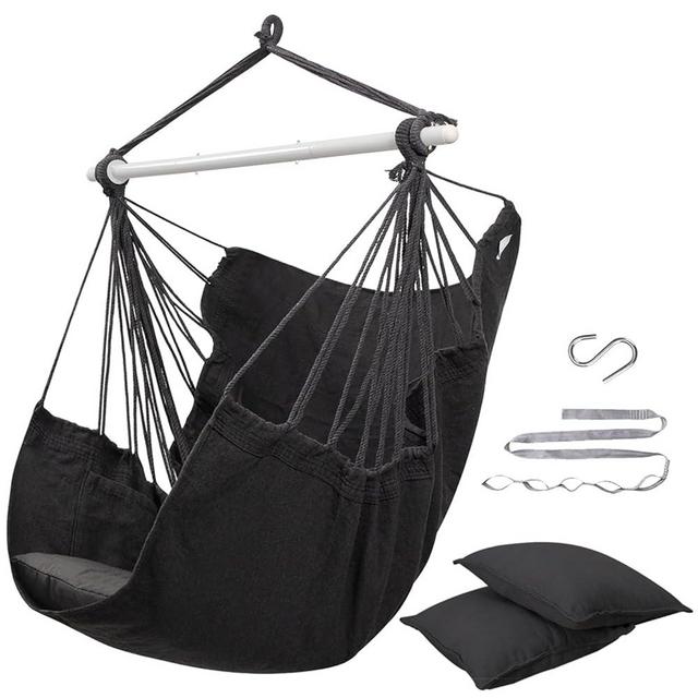 ADVOKAIR Hammock Chair Swing (500 lbs Max-2 Cushions) - Hanging Hammock Chair Rope Swing Indoor for Bedroom, Outdoor, Patio, Bedroom, Porch, Deck - Sturdy Steel Bar with Anti-Slip Safety Rings