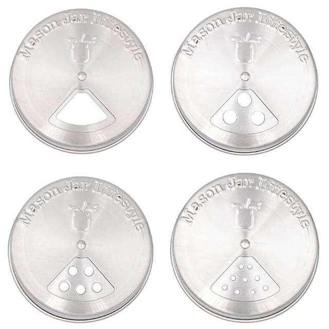 4 Pack Stainless Steel Spice Shaker Lid for Mason Jars (Regular Mouth)
