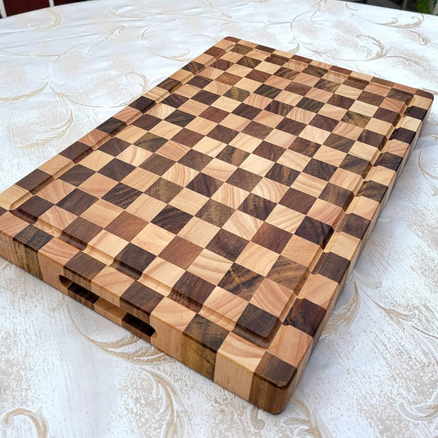 Kitchen Checkered Cutting Board, Butcher Block for BBQ, Meat Cutting Board, End Grain Board