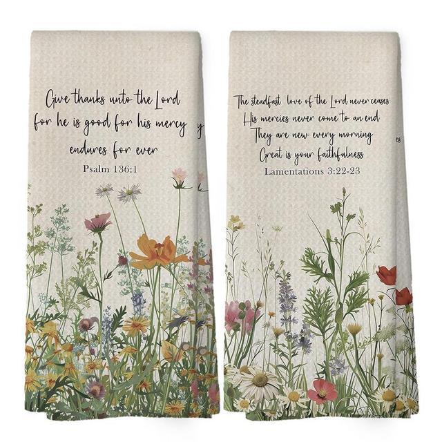 XPH Vintage Floral Christian Kitchen Dish Towels, Christian Gifts for Women, Retro Wildflower Bible Religious Scripture Hand Towels Kitchen Tea Towels Decorations, 16x24inch Set of 2