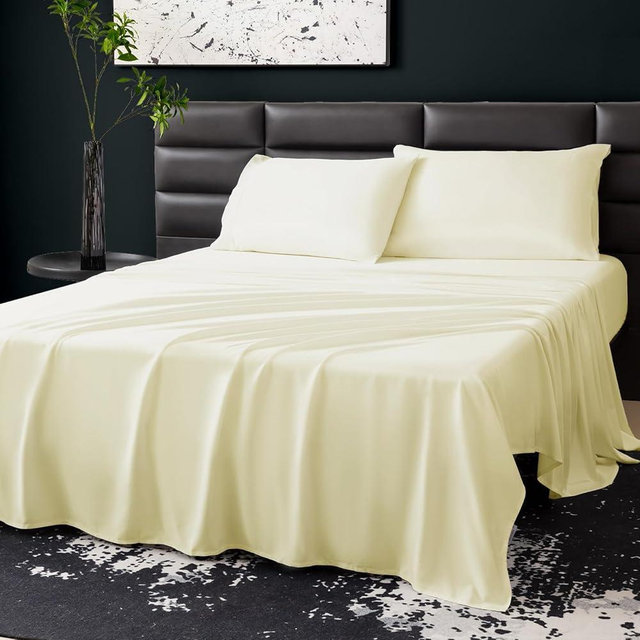 SilkWings King Bed Sheet Set -Genuine 100% Organic Viscose Derived from Bamboo, Luxuriously Soft & Cooling, Deep Pocket 16" Hotel Bedding Sheet Set Beige