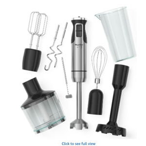 Immersion Hand Blender Full Set - 8 Speed Immersion Blender, Hand Mixer with 7 Attachments: Stainless Steel Blade, Whisk, Milk Frother, Beater, Mixing Hooks, Potato Masher, Chopper Bowl