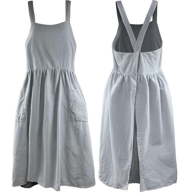 Uaussi Cotton Linen Apron Cross Back Work Apron for Women with Pockets Pinafore Dress X Cross Halter Apron for Chef Gardening
