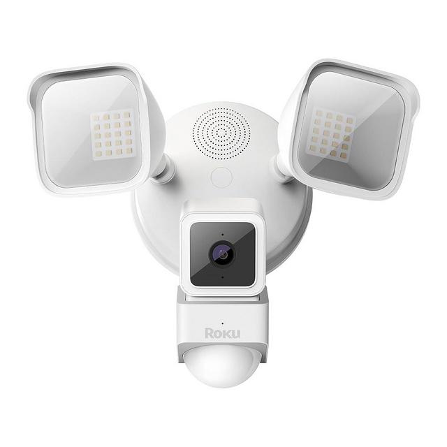 Roku Floodlight Camera for Home Security, Wired Outdoor Security Camera with 270° 1080p HD Night Vision, Dimmable Floodlights, Motion & Sound Detection, Remote Monitoring, 90-Day Subscription Included