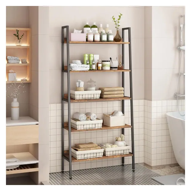 GustoWave 5 Tier Free Standing Storage Shelf Rack for Office, Living Room, Bedroom, Rustic Brown