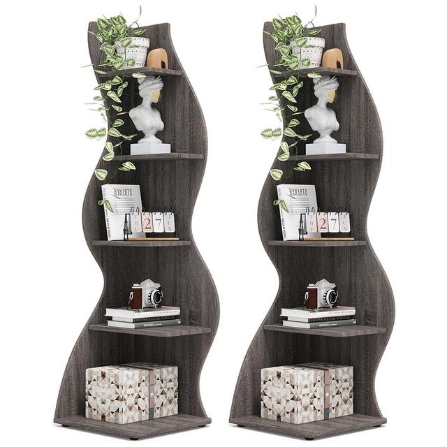 Tribesigns Corner Shelf, Modern 5-Tier Wall Corner Bookshelf, Stylish Corner Small Bookcase Storage Rack Plant Stand with Unique Shape for Living Room, Home Office