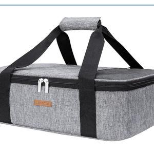 LUNCIA Insulated Single Decker Casserole Carrier, Lasagna Lugger Tote Keeps Food Hot or Cold, Thermal Lunch Bag for Potluck Parties, Picnic and Cookouts, Fits 9" x 13" Baking Dish, Grey
