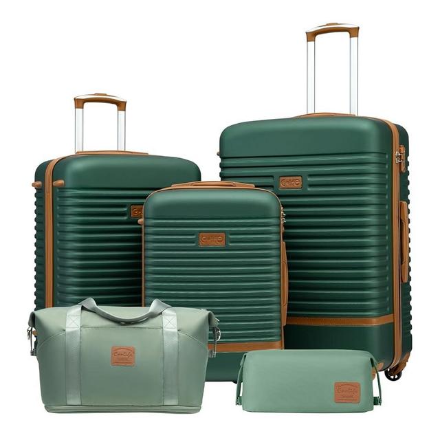 Coolife Suitcase Set 3 Piece Luggage Set Carry On Travel Luggage TSA Lock Spinner Wheels Hardshell Lightweight Luggage Set(Dark Green, 5 piece set)