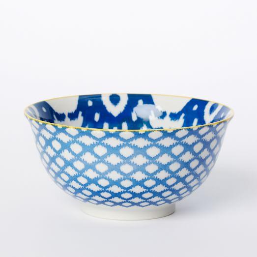 Folk Pad Printed 7" Serving Bowls in Blue/Yellow