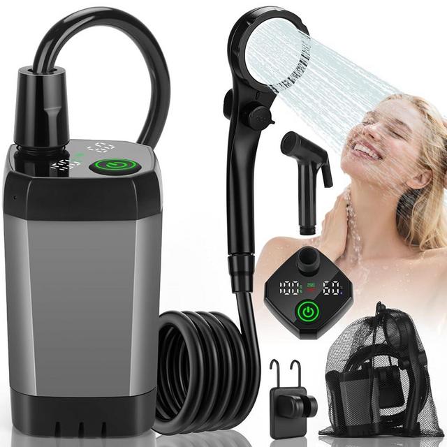 vignuto Portable Shower for Camping, Rechargeable Camping Shower Pump with LED Display of Battery Level and Temperature