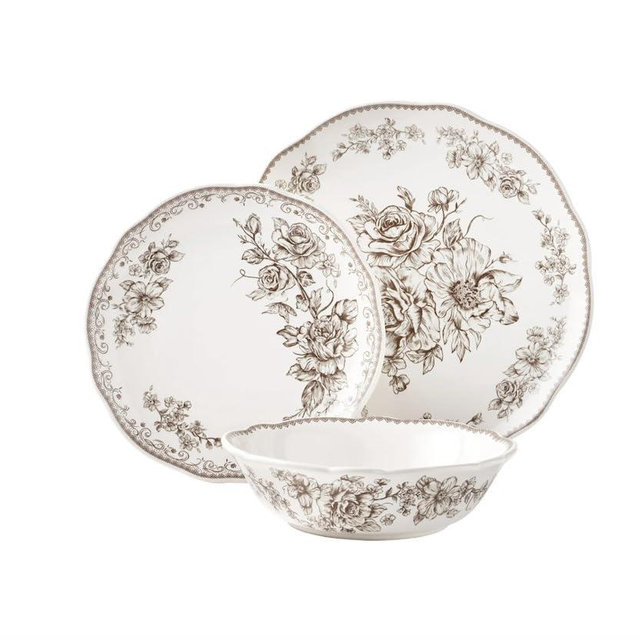 Vintage inspired Agatha Brown 12-Piece Stoneware Dinnerware Set