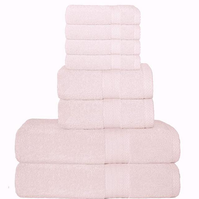 GLAMBURG Ultra Soft 8-Piece Towel Set - 100% Pure Ringspun Cotton, Contains 2 Oversized Bath Towels 27x54, 2 Hand Towels 16x28, 4 Wash Cloths 13x13 - Ideal for Everyday use, Hotel & Spa - Pink