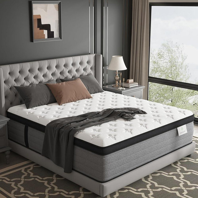 Onlylucky King Size Mattress 12 Inch, Luxury Firm Hybrid King Mattress in a Box, 7-Zones Individual Pocket Springs, Extra Hip/Shoulder/Lumbar Support, Fiberglass-Free, CertiPUR-US