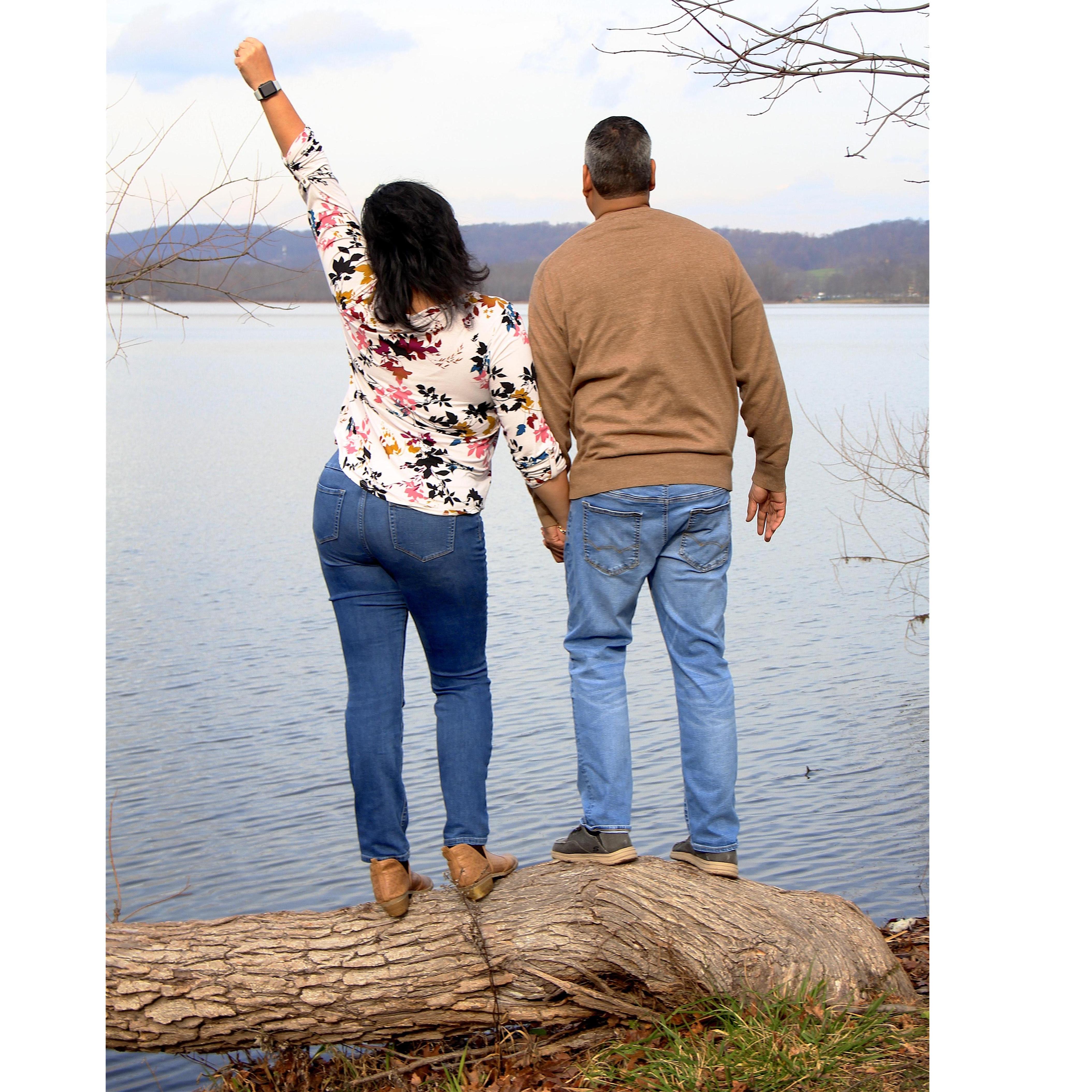 This is one of our engagement/save the date pics by our house. Our good friend Crystal was our photographer.
