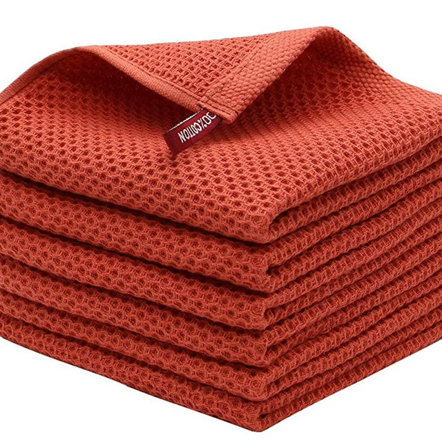 Mia'sDream Natural Cotton Waffle Weave Kitchen Tidy Dish Cloths Drying Rags Cleaning Cloth, Soft and Absorbent Kitchen Hand Towel Washcloths, 12inchx12inch 6 Pack(Brick Red)