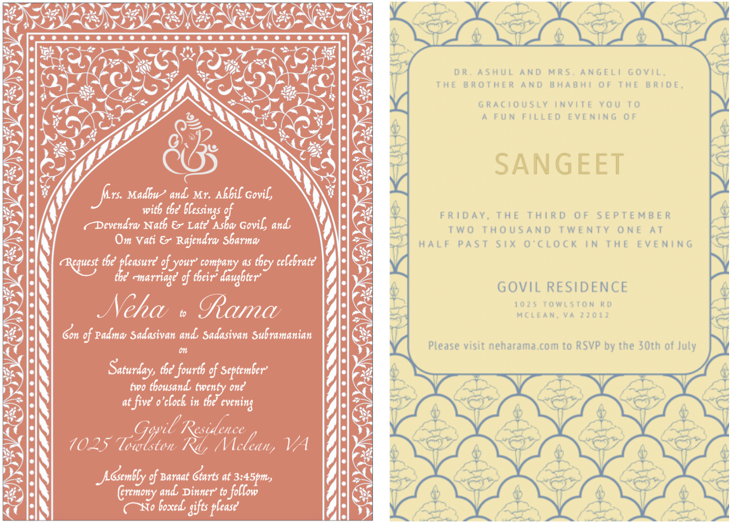 The Wedding Website of Neha Govil and Rama Sadasivan