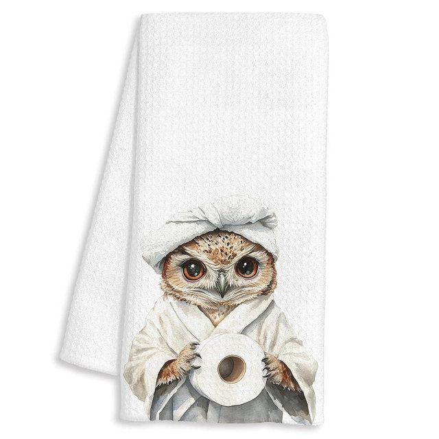 FTKBGHY Funny Owl Hand Towels for Bathroom Decor, Owl Lover Gifts, Bird Lover Gifts, Cute Wild Animal Bird Decorative Hand Towels for Bathroom Restroom Room, 16x24 Inch