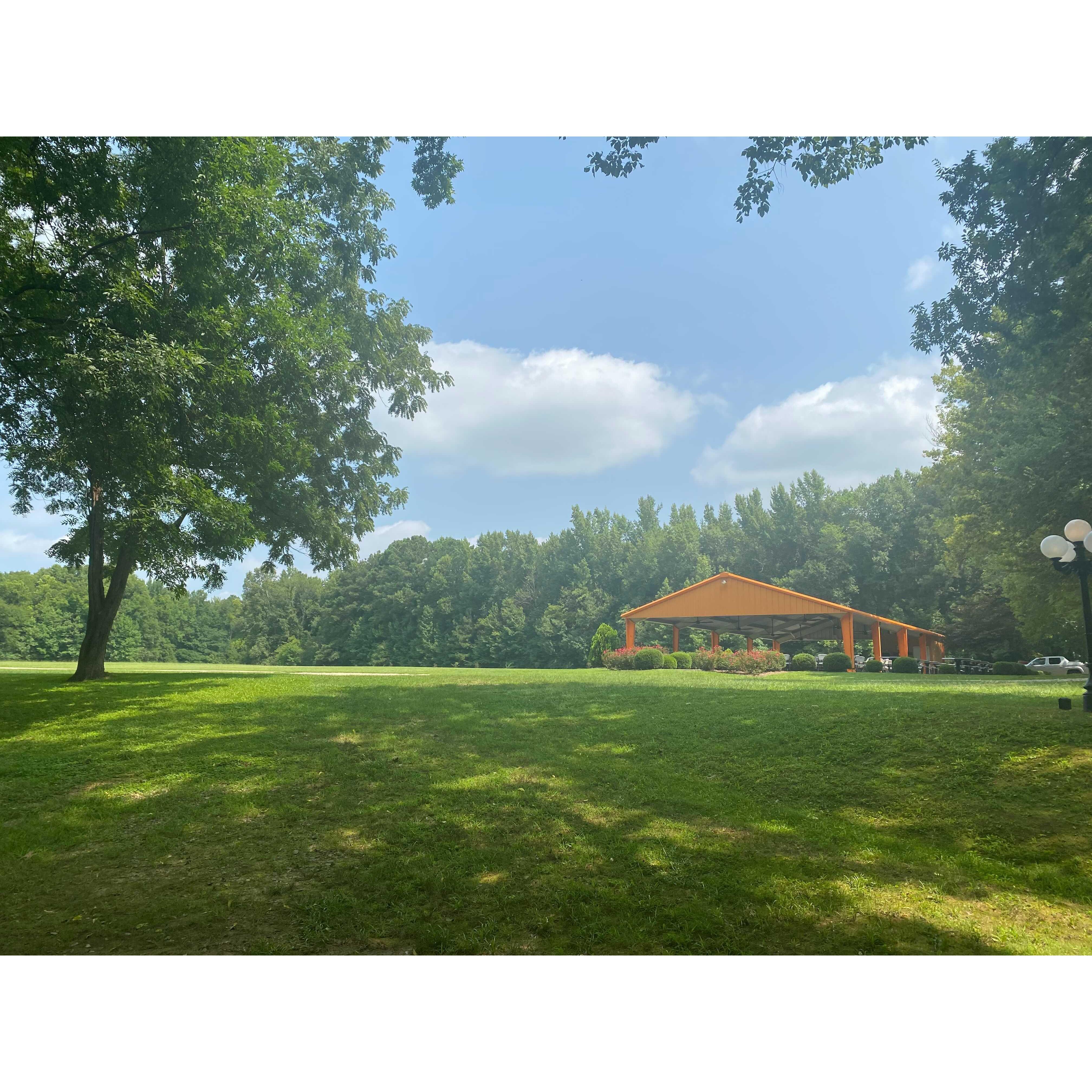 While the entire site is outdoors only, the giant pavilion provides electricity and restrooms.