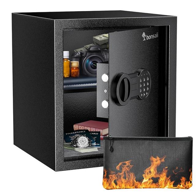 Bonsaii Fireproof Safe Box for Home, 1.28 Cubic Feet Security Safe Box with Fireproof Money Bag, Digital Keypad Lock, Removable Shelf, Fire Proof Safes for Document, Cash, 12.99 x 14.17 x 12.99 Inches