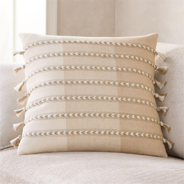 Isla Braided Stripe 23"x23" Warm Sand Beige Throw Pillow with Down-Alternative Insert