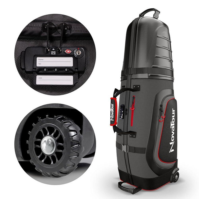 NovaTour Golf Travel Bag for Airlines: Hard Case Top, Waterproof Zippers, 1680D Oxford Fabric, Built-in TSA Lock, Oversized Tank Wheels, Lightweight – Maximum Club Protection