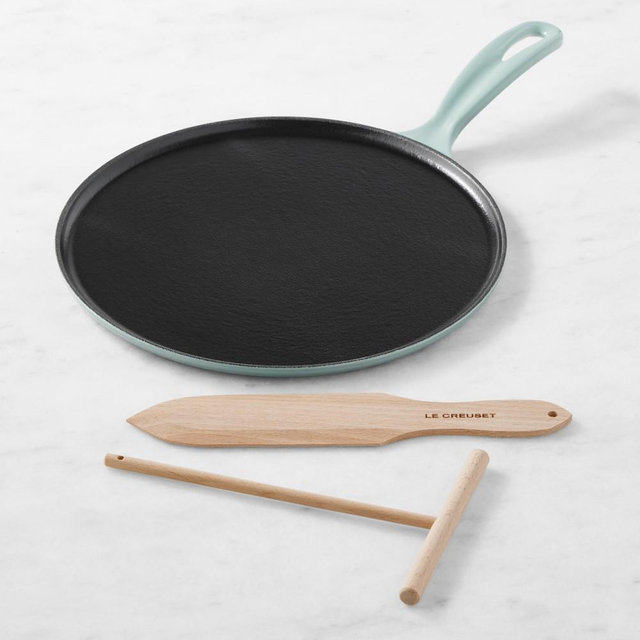 Le Creuset Cast Iron Crepe Pan with Spreader and Spatula, Sea Salt